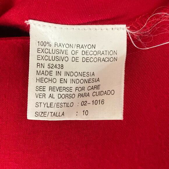 Vintage Plaza South Rayon Nautical 90s Dress Midi Red Size 10 - Picture 7 of 10
